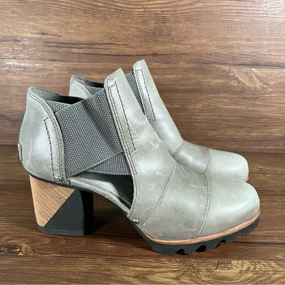 Sorel Gray Leather Cutout Ankle Booties with Wood-Block Heel - Picture 11 of 11